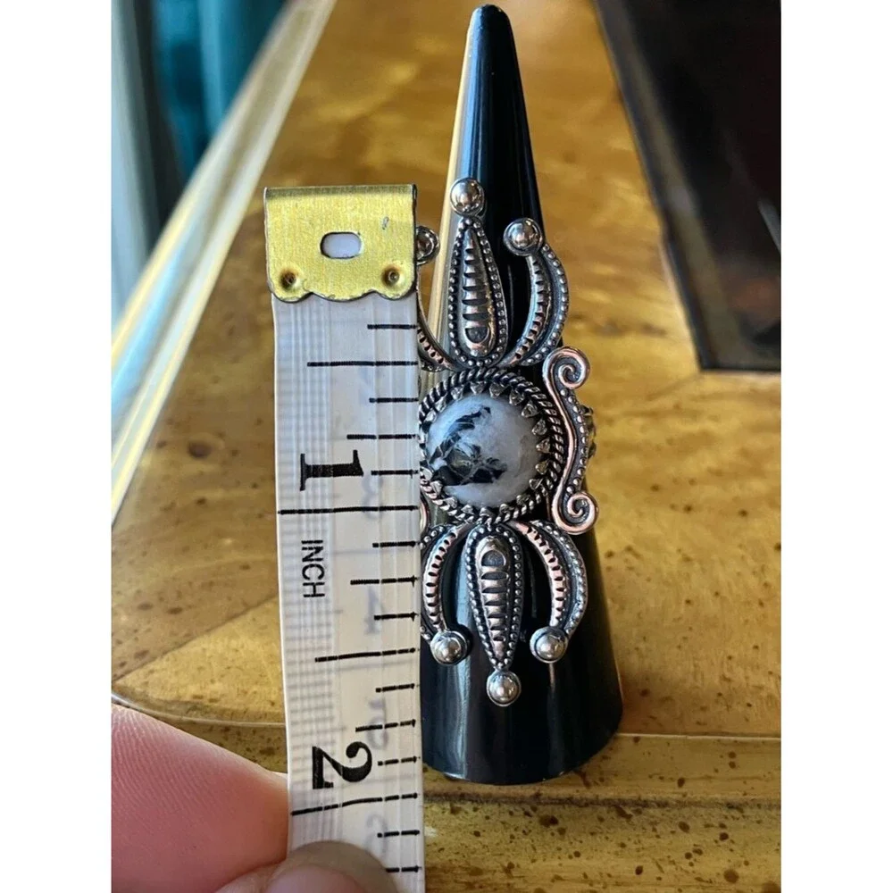 White Buffalo Turquoise Sterling Silver Statement Ring Size 6